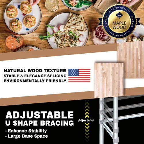 Vista 3 de Mesa de trabajo de madera con parte superior de arce de EE. UU., 24 x 12 x 35 pulgadas, banco de trabajo de madera con base abierta estabilizadora