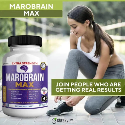 Vista 5 de MAROBRAIN MAX Suplemento de apoyo cerebral extra fuerte, 60 cápsulas, con mezcla de hierbas, vitaminas A C D complejo B, DHA, semilla de uva, bacopa
