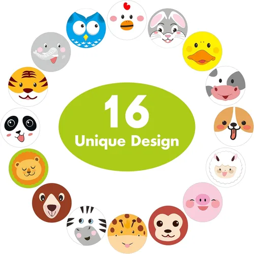 Vista 2 de 600 calcomanías adorables de animales de cara redonda en 16 diseños con línea perforada para recuerdos de fiesta de niños