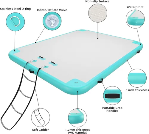 Vista 3 de Muelle flotante inflable Plataforma de muelle flotante balsa de isla con superficie antideslizante para piscina, playa, océano