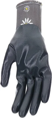 Vista 6 de MUD Guantes de jardinería con estampado de margaritas para mujer, con carcasa de poliéster y palma recubierta de nitrilo plano, Azul