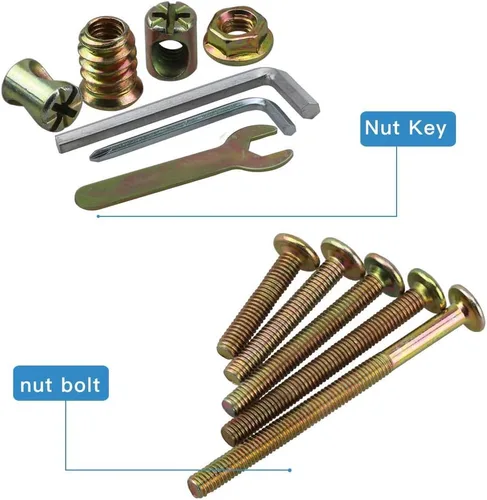 Vista 5 de Kit de repuesto de hardware M6 de 150 piezas, tornillos de cabeza hexagonal, tuercas, pernos de barril, sujetadores de muebles chapados en zinc