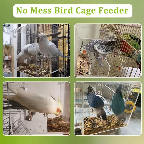 Vista 5 de Comedero para pájaros sin desorden para jaulas, sin derrames, alimentador automático para pájaros con ventana transparente, libre de desorden