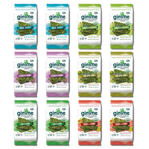 Vista 47 de Gimme Algas Marinas Aperitivos de Algas Marinas Tostadas Orgánicas Premium, Chile Lima, 20 Unidades, Keto, Vegano, Sin Gluten, Gran Fuente