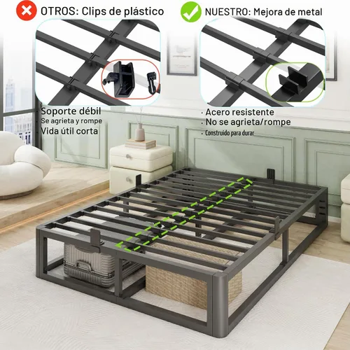 Vista 6 de Bilily - Base de cama Queen de metal resistente de 14 pulgadas con esquinas redondeadas y orificios para cabecero, retenedores de colchón de 3500