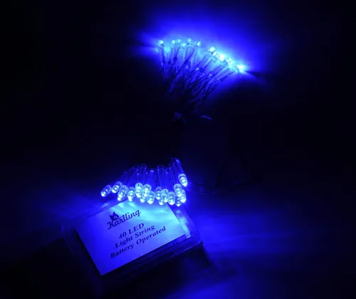 Vista 2 de Cadena Karlling de luces LED azules operadas con batería, 40 unidades, para decoración de boda, fiesta, Navidad, color azul