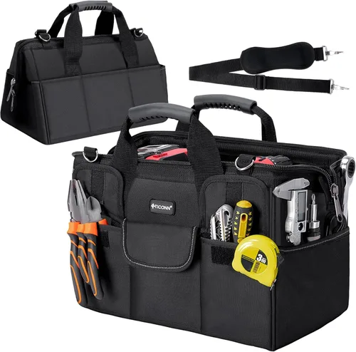 Vista 24 de TICONN Bolsa de herramientas resistente con múltiples bolsillos, organizador de caja de herramientas portátil, bolsa de almacenamiento, con correa