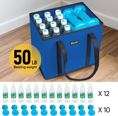 Vista 6 de BALEINE Paquete de 3 bolsas de comestibles reutilizables, bolsas de compras plegables para comestibles con parte inferior reforzada y asas (azul)