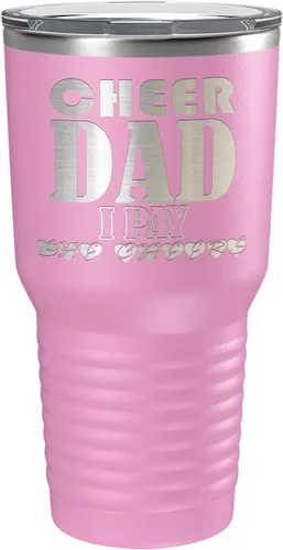 Vista 28 de Cheer Dad I Pay She Cheers - Vaso de acero inoxidable con tapa aislada, color negro
