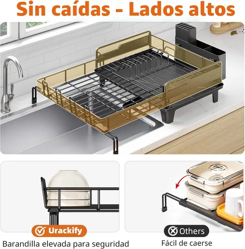 Vista 4 de Urackify - Escurridor de platos extendible, estante de secado de platos grande para encimera de cocina, escurridor de platos a prueba de óxido