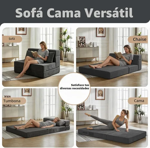 Vista 80 de Sofá cama plegable, silla convertible con almohada Gris claro