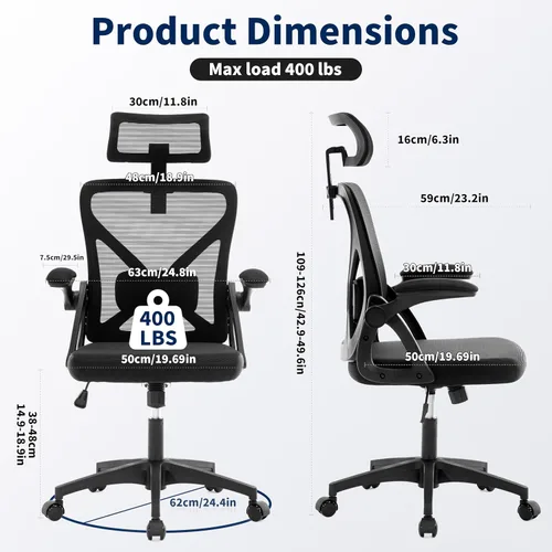 Vista 3 de Office Chair,Ergonomic Desk Chair with Adjustable Lumbar Support,400 Lbs Mesh Computer Chair High Back with Headrest for Home Office (Black)