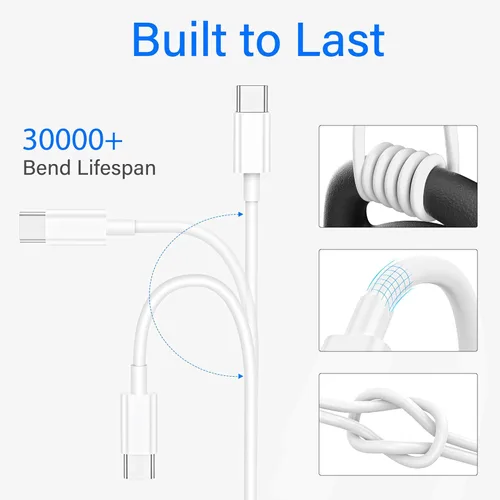Vista 5 de Paquete de 3 cables de carga USB C a USB C de 6 pies y 60 W para Apple Cable de carga rápida tipo C para iPhone 16/Pro Max/Plus/15 para MacBook Pro