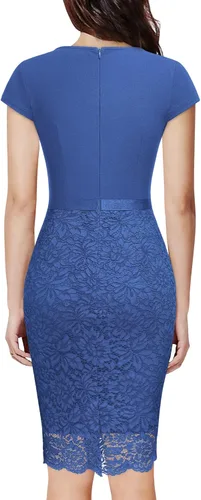 Vista 2 de Miusol Vestido de cóctel con volantes y encaje floral con cuello en V para mujer