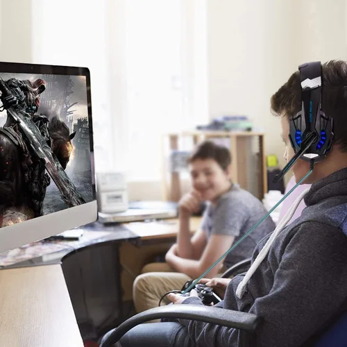 Vista 7 de Auriculares para juegos PS4 Xbox One con sonido envolvente estéreo PS4 para juegos con micrófono y luz LED cancelación de ruido auriculares