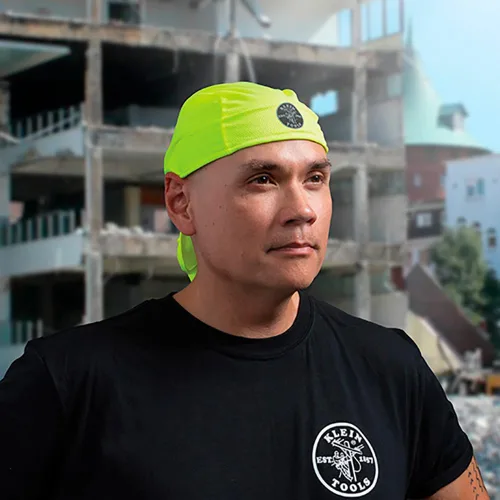 Vista 3 de Klein Tools 60546 Cooling Do Rag - Gorra de calavera para debajo del casco, absorbe el sudor en amarillo de alta visibilidad, paquete de 2