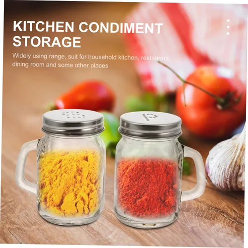 Vista 3 de KICHOUSE 2 botellas de almacenamiento de especias con aspersor de vidrio, pimenteros, recipientes de especias, salero para barbacoa, condimentos