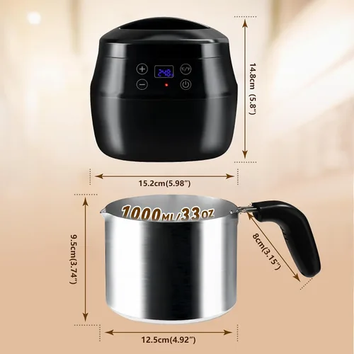 Vista 8 de TCFUNDY Olla para fabricar cera de velas, fabricante de velas eléctrico de 1 litro, 200 W, con pantalla digital de temperatura, con olla de aluminio