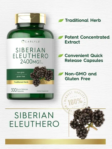 Vista 3 de Carlyle Siberian Eleuthero 300 cápsulas Fórmula sin OMG y sin gluten Ginseng siberiano Suplemento de hierbas tradicionales