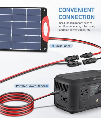 Vista 6 de Conector solar a cable XT60 (10AWG 9 pies) - Cable de carga para panel generador Ecoflat, cable de extensión adaptador de moldeo por inyección