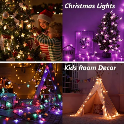 Vista 4 de Solhice Luces de cadena de estrellas que cambian de color de 40 pies para dormitorio, 120 LEDs, luces colgantes de hadas navideñas para interiores