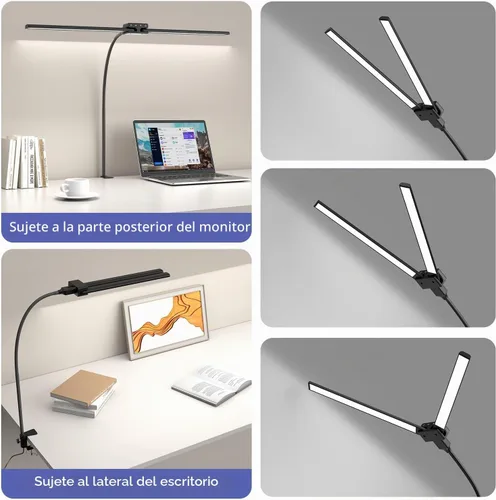 Vista 3 de EppieBasic Lámpara de escritorio LED, luz de escritorio de doble cabezal de 24 W, lámpara de mesa de trabajo de abrazadera de arquitecto, lámparas