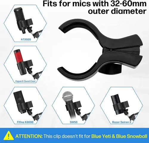 Vista 7 de BILIONE 1 unidad de clip grande para micrófono, soporte ajustable para micrófonos con un rango de diámetro exterior de 1,26" desde 2,3", con Negro