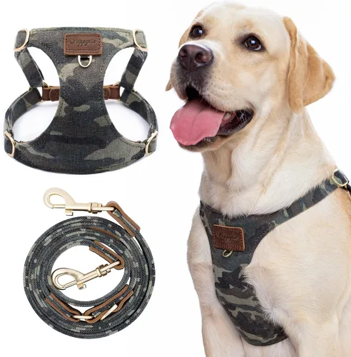 Vista 34 de Arnés sin tirones para perro, con correa multifunción, pechera suave y ajustable para mascota, no ahorca, chaleco a prueba de escape, azul vaquero