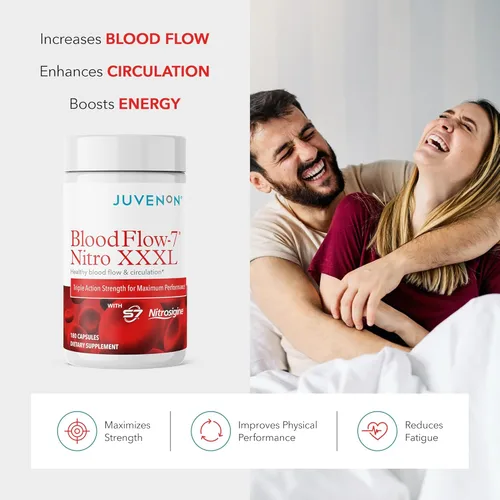 Vista 2 de Juvenon BloodFlow-7 Suplemento de Óxido Nítrico con Nitrosigine - Fórmula Mejorada para Máxima Absorción - Potenciador de Circulación, Presión