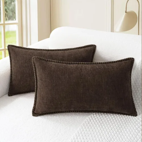 Vista 49 de CaliTime - Juego de 2 fundas de almohada decorativas de 16 x 16 pulgadas, con costuras en los bordes de hilo de algodón, chenilla suave teñida