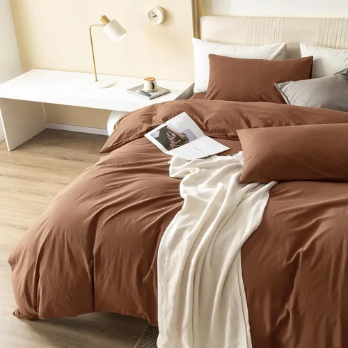 Vista 83 de JIYUAN - Juego de 3 piezas de 1 funda de edredón de algodón 100% lavado de 90x90 pulgadas (relleno no incluido) y 2 fundas de almohada, cómodo