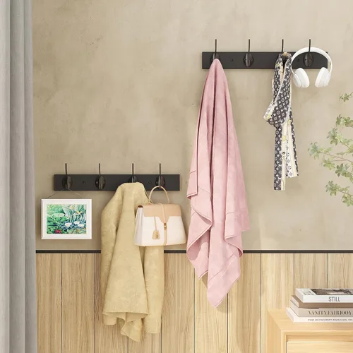 Vista 3 de VERTORGAN Ganchos de pared para abrigos, estante de madera para sombreros con 4 ganchos para entrada, baño, dormitorio (Negro)