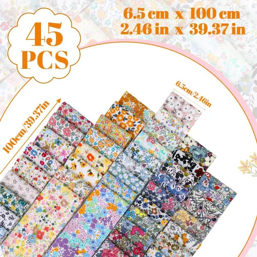 Vista 3 de 45 piezas de rollos de tela, tiras de tela precortadas para acolchar, tela de acolchado de algodón para manualidades de patchwork, algodón de tejido
