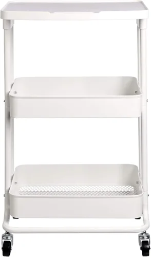 Vista 2 de Yaxa Basics - Carrito de cocina de metal de 2 niveles con estante, color blanco