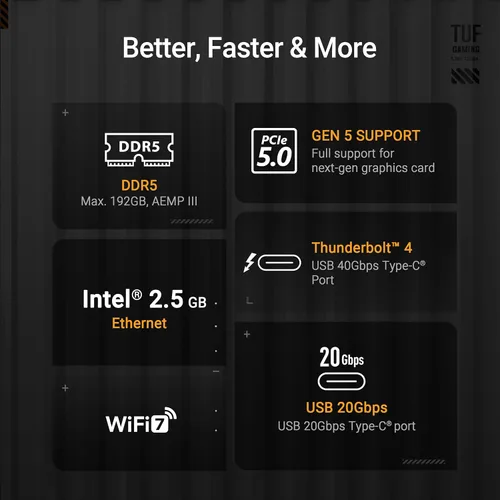 Vista 5 de ASUS TUF Gaming Z890-PLUS WiFi Z890 LGA 1851 ATX Placa base, Intel® Core™ Ultra Series 2 Ready, Intel® Core™ Ultra Series 2 Ready, AI avanzado listo