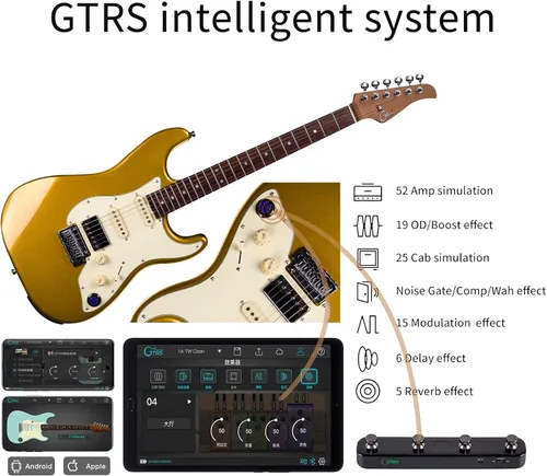 Vista 2 de Kit de guitarra eléctrica inteligente GTRS S800 con sistema de efectos, pastilla HHS, máquina de ritmos Loop, 12 horas de duración de batería