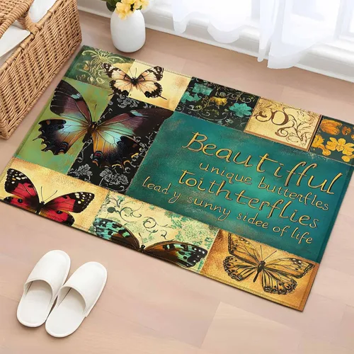 Small Area Rugs 2x3 Ft, Vintage Butterfly Non-Slip Area Rugs for Living Room Bedroom Entryway, Watercolor Retro Summer Butterflies Washable Carpet