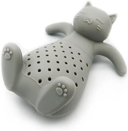 Vista 6 de Infusor de té de silicona, colador de té para hojas sueltas, temperatura máxima. 446 ℉, sin BPA (gato negro)