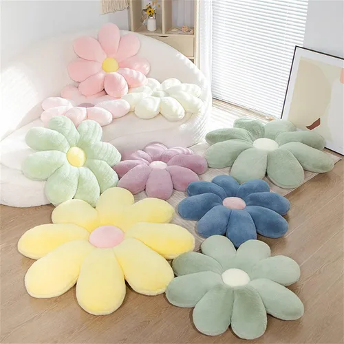 Vista 2 de Almohada de suelo con forma de flor, almohadas de felpa para leer, ver la televisión, bonita decoración del hogar, sofá, silla, sala de estar, Azul