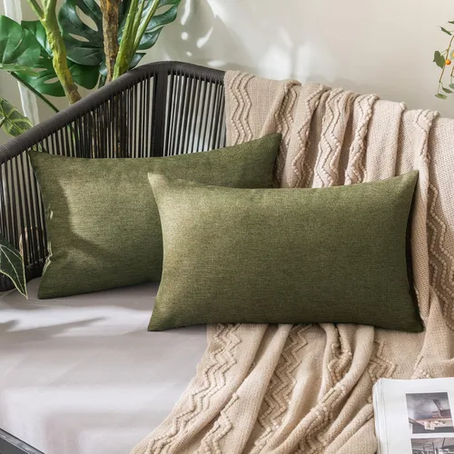 Vista 80 de MIULEE - Juego de 2 fundas de almohada decorativas para exteriores, impermeables, sólidas, de lino, para jardín, casa de campo, para Navidad