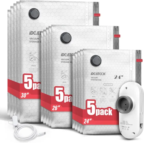 Vista 11 de IDEATECH Bolsas de vacío de viaje con bomba USB, bolsas de sellado al vacío ahorradoras de espacio para ropa y equipaje, bolsas de embalaje