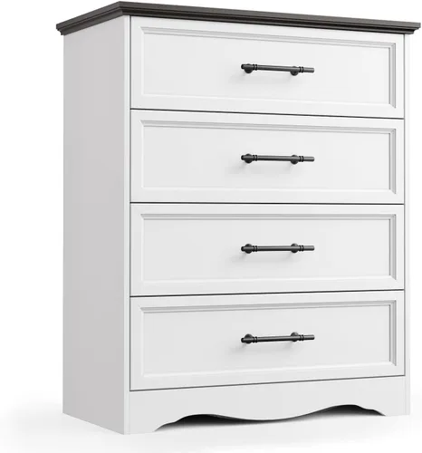 Vista 25 de Cómoda de Granja Negra para Dormitorio, Moderna Cómoda de 6 Cajones, Cómoda Alta de 44" con Manijas de Metal Cepillado, Organizadores de Armario