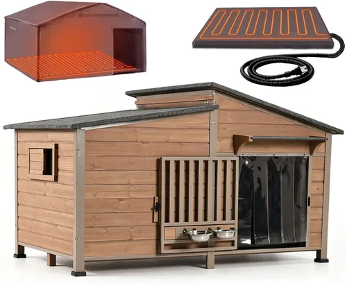 Vista 11 de Casa de madera para perros pequeños, gatos, jaula de interior con solapas de puerta de PVC
