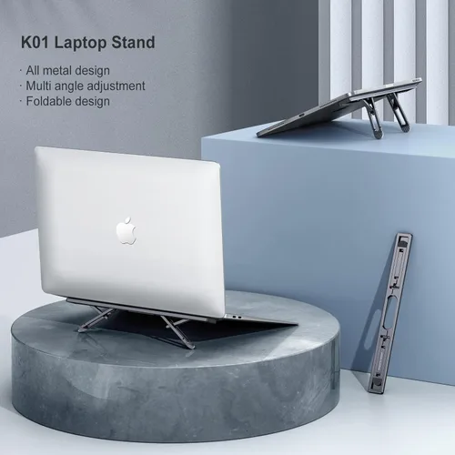 Vista 2 de Elevadores de computadora portátil para escritorio, soporte para laptop de 4 alturas ajustables, elevador de teclado, patas ergonómicas