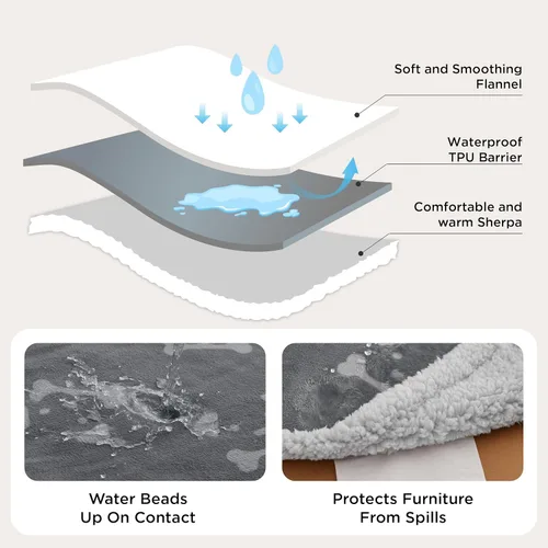 Vista 3 de Bedsure - Mantas impermeables para perros pequeños - Manta de felpa de sherpa con impresión suave lavable para perros y gatos, protector de muebles
