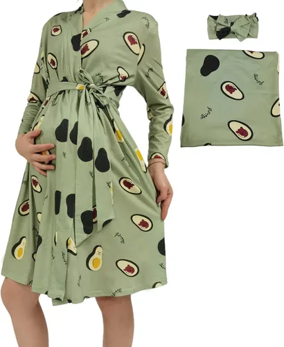 SUFEINI Conjunto de manta con bata de mamá a juego, bata de maternidad para enfermería, hospital, parto, bata de embarazo, ropa de descanso para