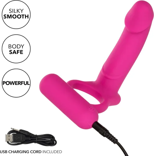 Vista 3 de CalExotics Doble buceador recargable de silicona - Anillo de sonda de placer recargable - Juguete sexual masajeador impermeable para parejas - Rosa