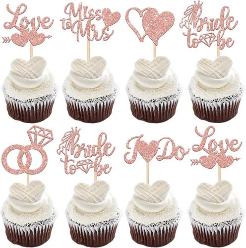 Paquete de 36 adornos de diamantes con purpurina para despedida de soltera, diseño de «Love I Do» para cupcakes Miss to Mrs para despedida de 1-Oro