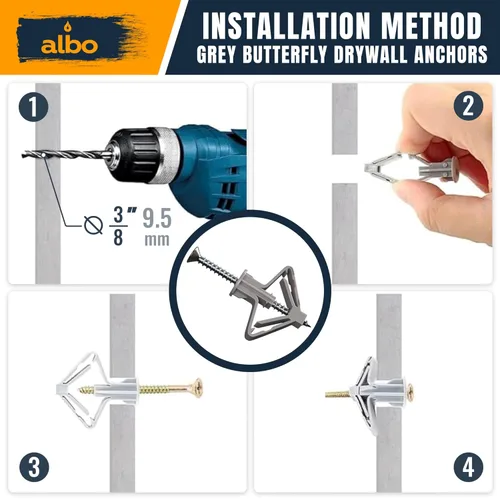 Vista 3 de Kit de anclaje para paneles de yeso Albo Anclajes de pared huecos con tornillos 50 piezas. (Anclaje gris 25 piezas + tornillos 25 piezas) Anclajes