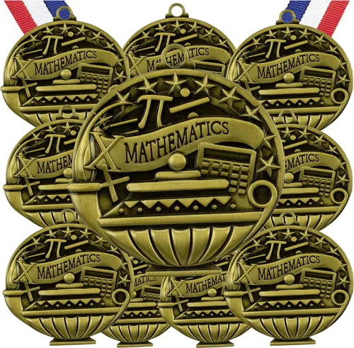 Vista 5 de Express Medals Pack of 10 (or More) Engraved Scholastic Academic Award Medals with RWB Neck Ribbons